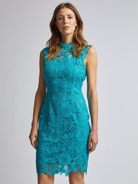 

DOROTHY PERKINS Women Teal Blue Lace Sheath Dress