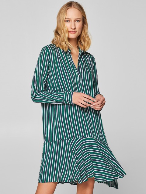 

ESPRIT Women Green & Navy Blue Striped Drop-Waist Dress