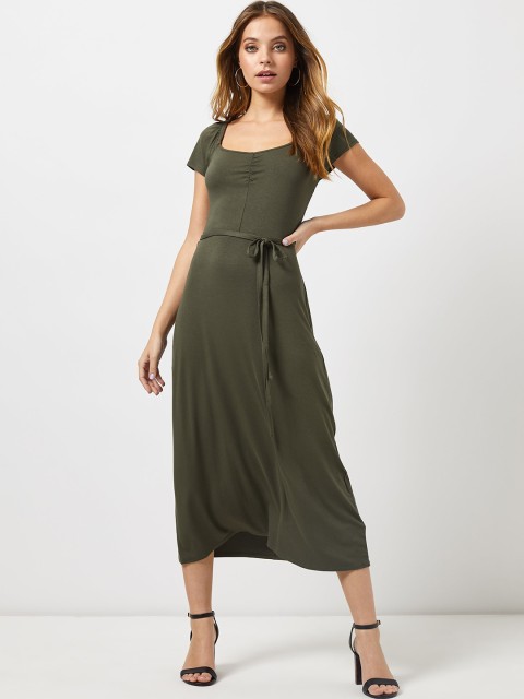 

DOROTHY PERKINS Women Petite Olive Green A-Line Dress