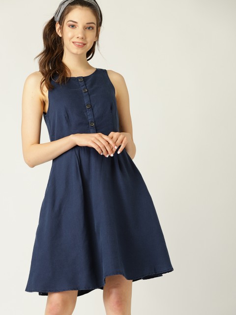

ESPRIT Women Navy Blue Solid Fit and Flare Dress