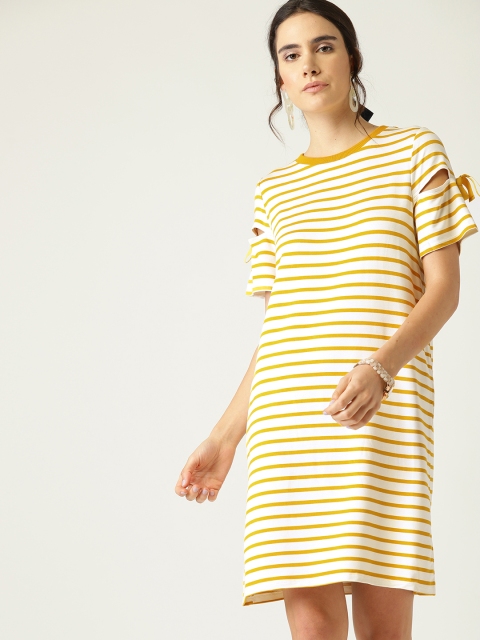 

ESPRIT Women Off-White & Mustard Yellow Striped T-shirt Dress