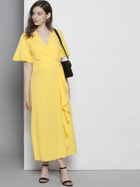 

DOROTHY PERKINS Women Yellow Solid Wrap Maxi Dress