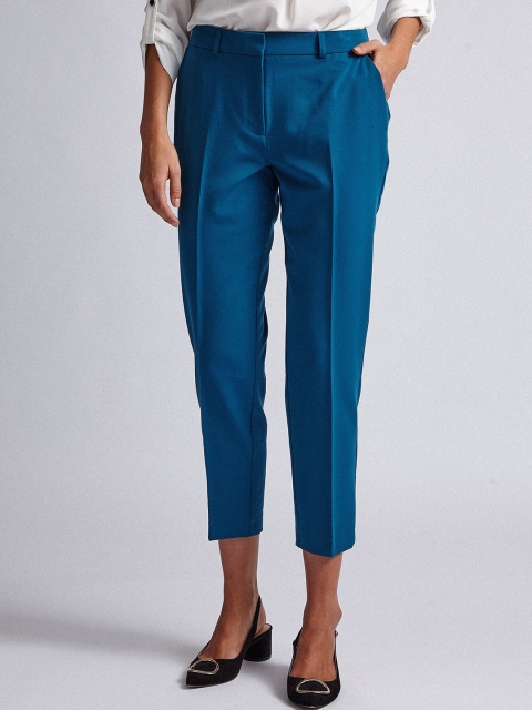 

DOROTHY PERKINS Women Teal Tailored Regular Fit Solid Cropped Cigarette Trousers