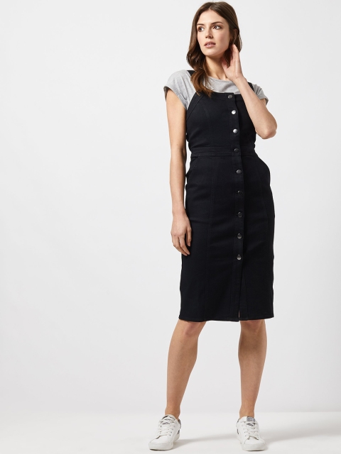 

DOROTHY PERKINS Women Solid Black Denim Pinafore Dress