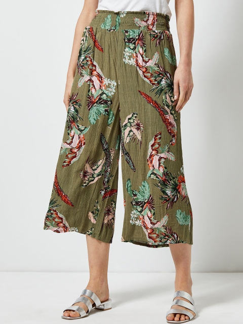 

DOROTHY PERKINS Women Olive Green & Peach-Coloured Regular Fit Printed Culottes