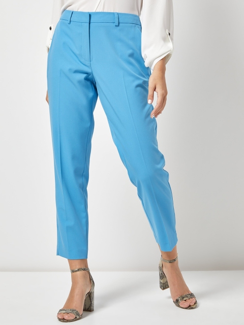 

DOROTHY PERKINS Women Blue Regular Fit Solid Petite Cropped Trousers