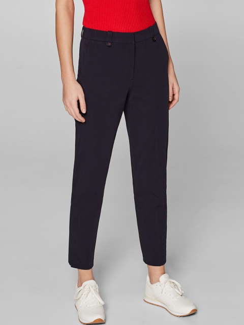 

ESPRIT Women Navy Blue Regular Fit Solid Cropped Trousers