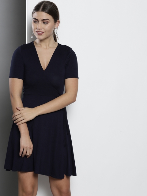 

DOROTHY PERKINS Women Petite Navy Blue Solid Wrap Dress