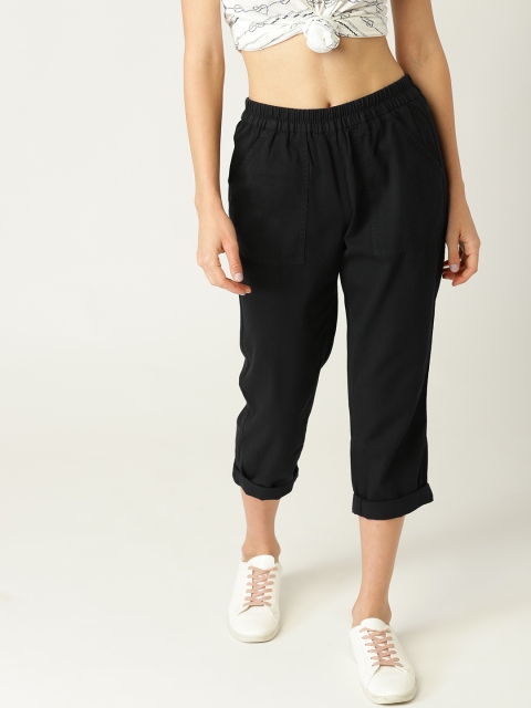 

ESPRIT Women Black Regular Fit Solid Cropped Trousers