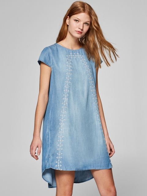 

ESPRIT Women Blue Chambray A-Line Dress