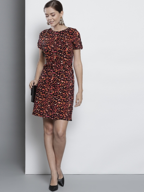 

DOROTHY PERKINS Women Black & Pink Animal Print A-Line Dress