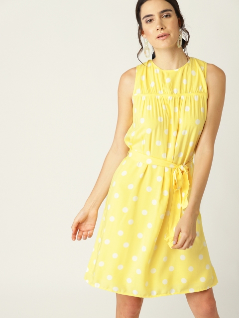 

ESPRIT Women Yellow & White Printed A-Line Dress