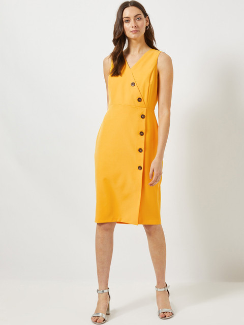 

DOROTHY PERKINS Women Yellow Solid Wrap Dress