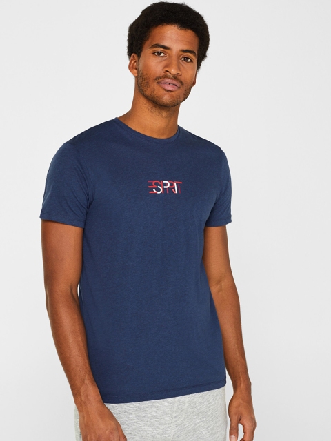 

ESPRIT Men Navy Blue Solid Round Neck T-shirt