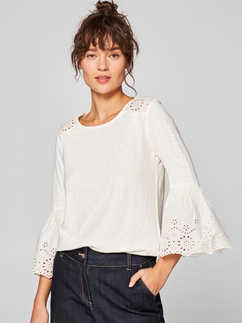 

ESPRIT Women Off-White Solid Top