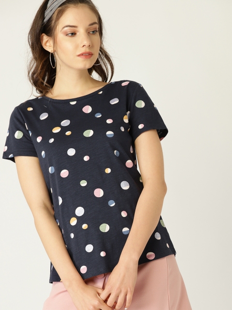 

ESPRIT Women Navy Blue & White Printed Round Neck T-shirt