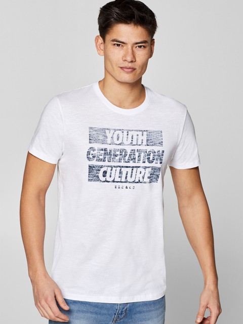 

ESPRIT Men White & Navy Blue Printed Round Neck T-shirt