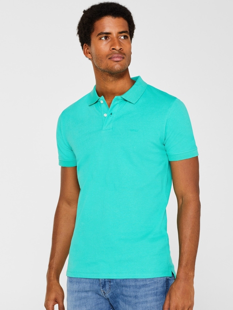 

ESPRIT Men Green Solid Polo Collar T-shirt