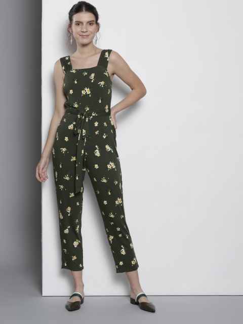 

DOROTHY PERKINS Petite Women Petite Green & Yellow Printed Basic Jumpsuit