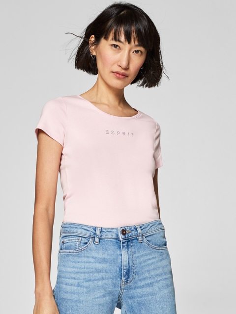 

ESPRIT Women Pink Solid Round Neck T-shirt