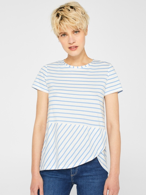 

ESPRIT Women White & Blue Striped Top