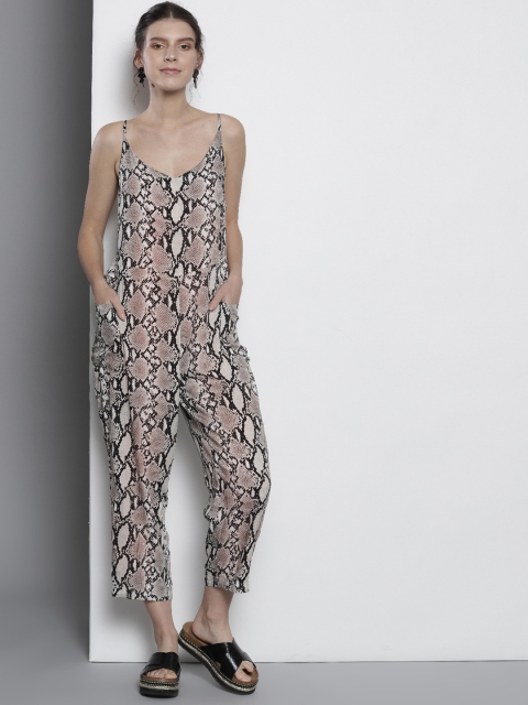 

DOROTHY PERKINS Women Beige & Black Animal Print Basic Jumpsuits