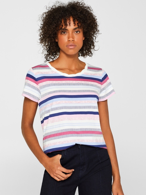 

ESPRIT Women Multicoloured Striped Round Neck T-shirt, Multi