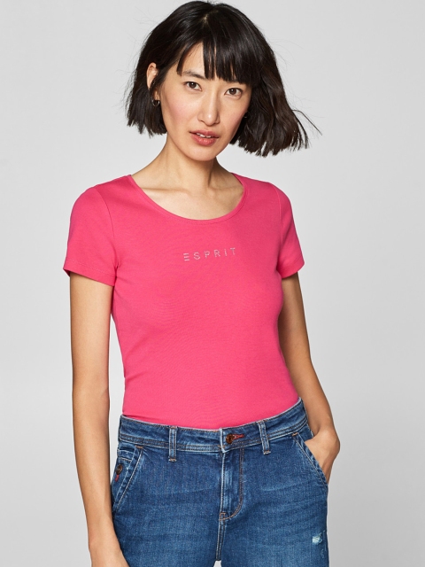 

ESPRIT Women Pink Solid Round Neck T-shirt