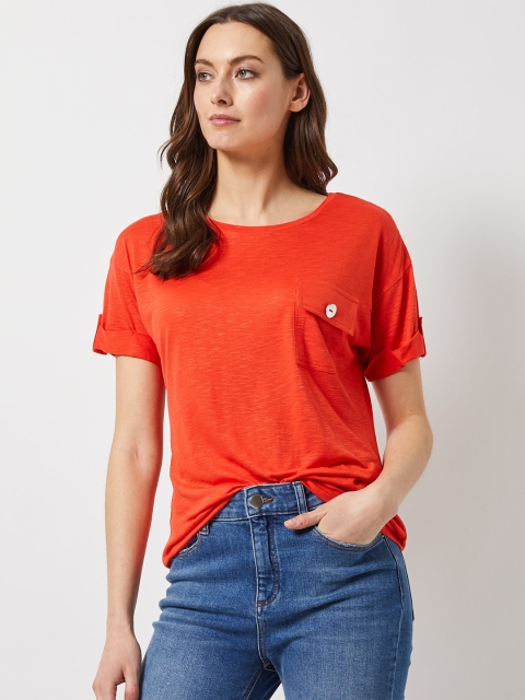 

DOROTHY PERKINS Women Orange Solid Round Neck T-shirt