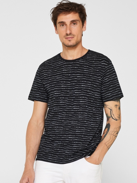 

ESPRIT Men Black Striped Round Neck T-shirt