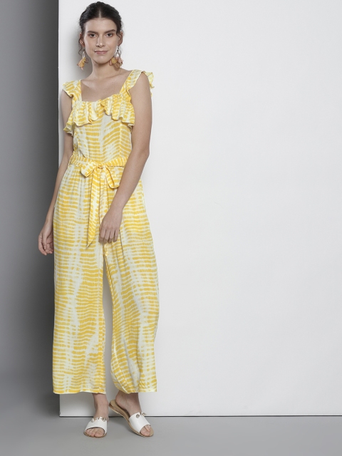 

DOROTHY PERKINS Women Yellow & Off-White Printed Basic Jumpsuit