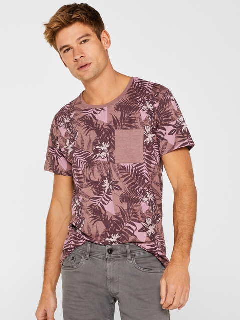 

ESPRIT Men Mauve & Burgundy Printed Round Neck T-shirt