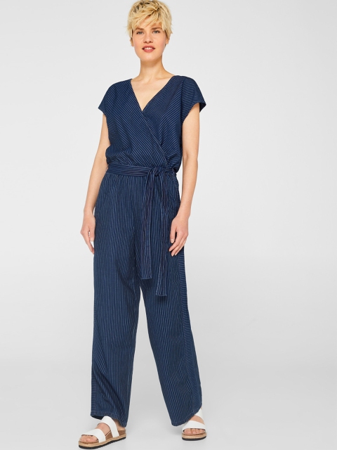 

ESPRIT Women Navy Blue & Off White Striped Basic Jumpsuit