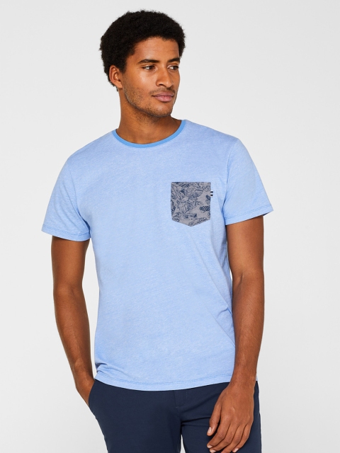 

ESPRIT Men Blue Self Design Round Neck T-shirt