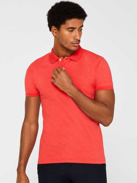 

ESPRIT Men Coral Orange Solid Polo Collar T-shirt