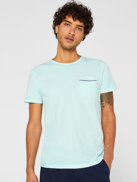 

ESPRIT Men Sea Green Solid Round Neck T-shirt