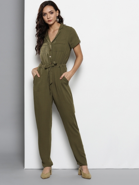 

DOROTHY PERKINS Olive Green Solid Jumpsuit