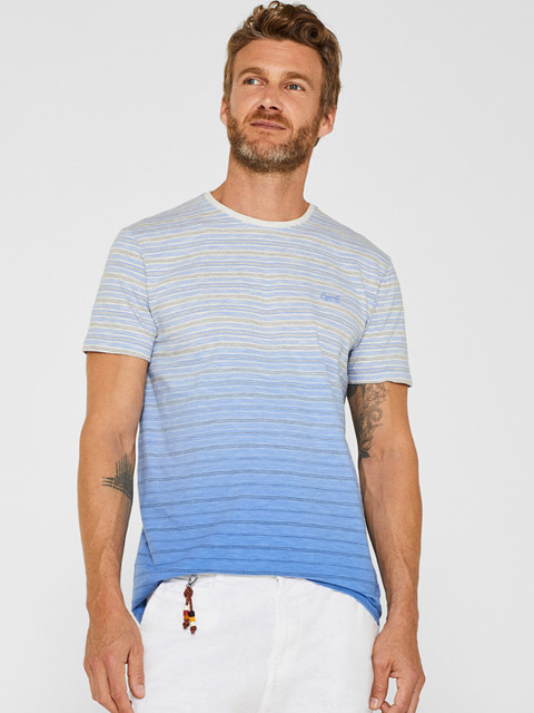 

ESPRIT Men Grey & Blue Striped Round Neck T-shirt