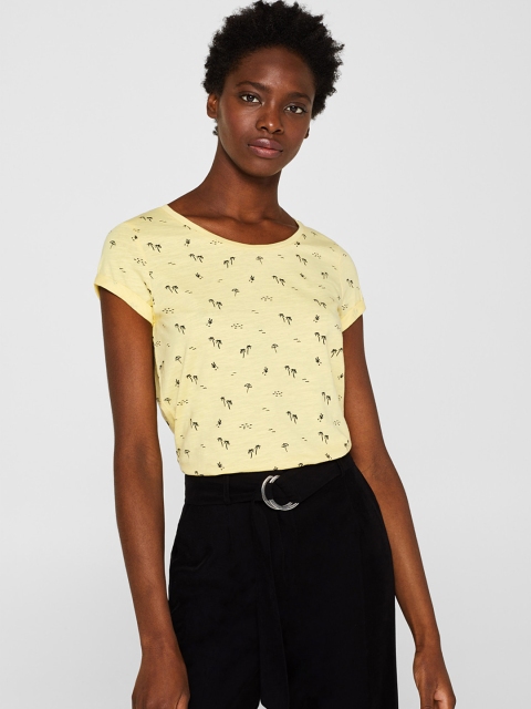 

ESPRIT Women Yellow & Black Printed Round Neck T-shirt