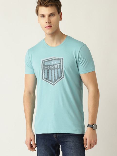

ESPRIT Men Sea Green Embroidered Detail Round Neck T-shirt
