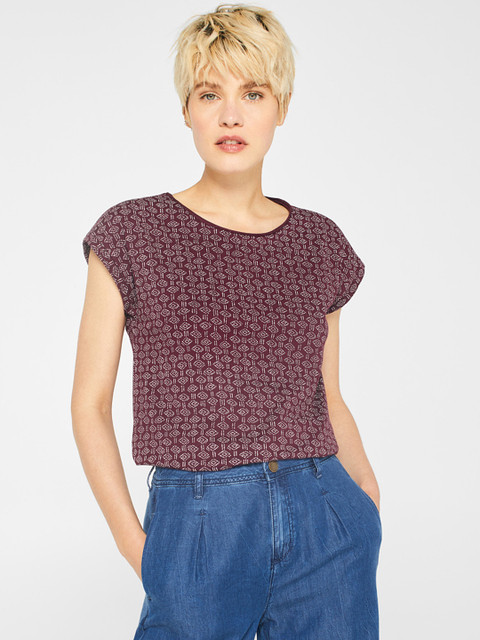 

ESPRIT Women Maroon Printed Round Neck T-shirt