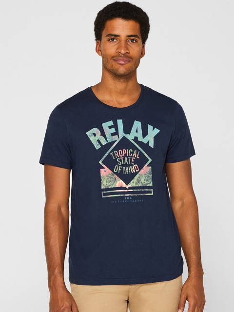 

ESPRIT Men Navy Blue Printed Round Neck T-shirt