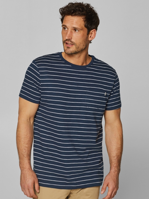 

ESPRIT Men Navy Blue & White Striped Round Neck T-shirt