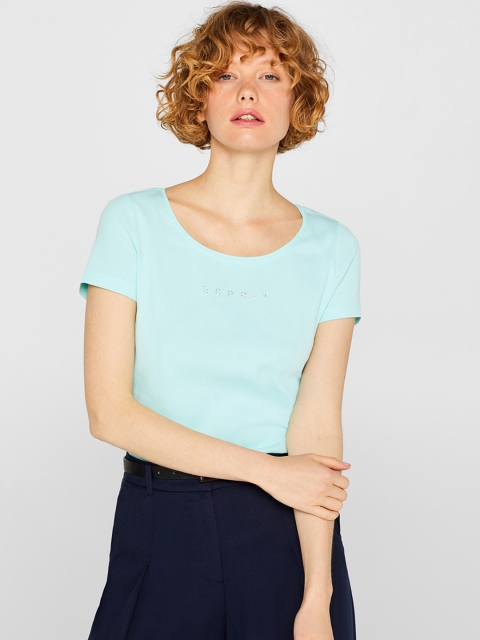 

ESPRIT Women Blue Solid Round Neck T-shirt