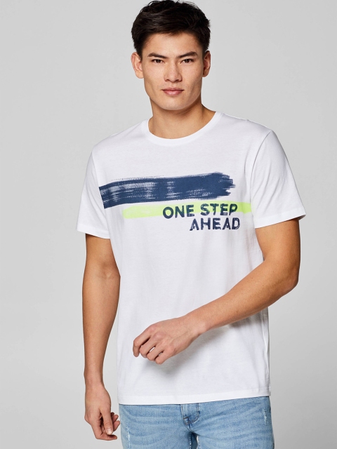 

ESPRIT Men White Printed Round Neck T-shirt