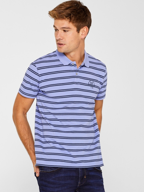

ESPRIT Men Blue Striped Polo Collar T-shirt