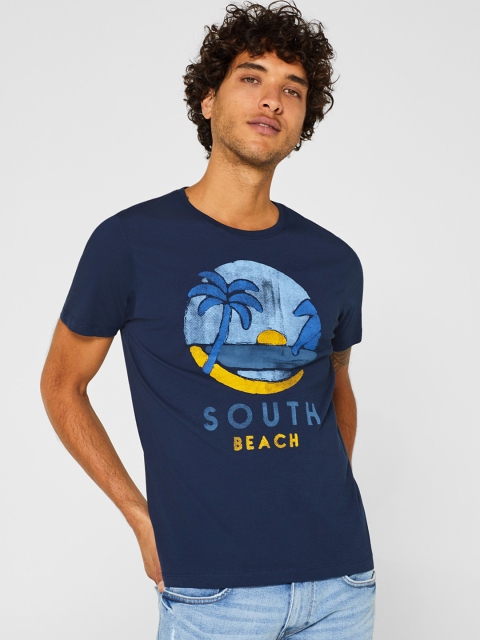 

ESPRIT Men Navy Blue Printed Round Neck T-shirt