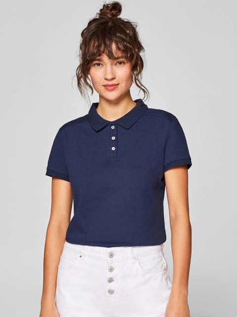 

ESPRIT Women Navy Blue Solid Polo Collar T-shirt