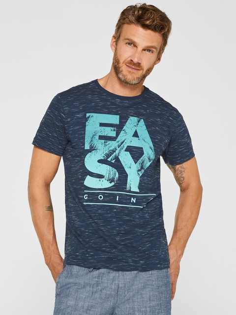 

ESPRIT Men Navy Blue & Green Printed Round Neck T-shirt