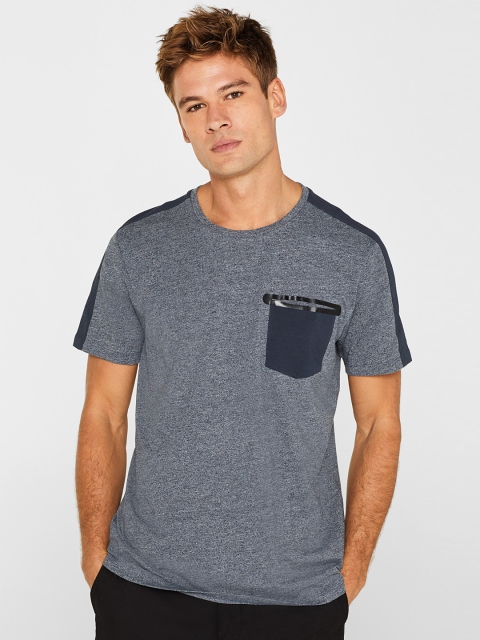 

ESPRIT Men Navy Blue Solid Round Neck T-shirt